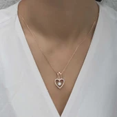 925 Ayar Gümüş Kalpli Tek Taş Kadın Gümüş Kolye thumbnail 3