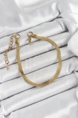 316L Çelik Gold Renk Yassı Zincir Model Kadın Bileklik - 2