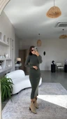 Kadın Yarım Balıkçı Yaka Süet Kumaş Fırsat ürün Midi Boy Elbise - 4