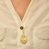 925 Ayar Gümüş Gold Kaplama Damla Tuğralı Kadın Kolye thumbnail 4