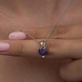 925 Ayar Gümüş Mor Taşlı Kalpli Kadın Kolye thumbnail 5