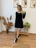 Kadın Uzun Kollu Derin Yuvarlak Yakalı Kısa Viskon Iki Iplik Elbise - 8