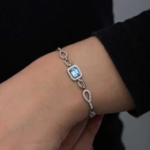 925 Ayar Gümüş Baget Turkuaz Taşlı Kadın Bileklik thumbnail 5