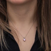 Gümüş Pembe Taşlı Kalpli Kadın Kolye thumbnail 3