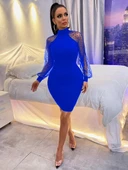 Kadın Uzun Kollu Kollar Tül Puantiye Detay Dalgıç Mini Boy Elbise - 2