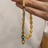 Gümüş 1000 Ayar Kazaz Püsküllü Sıkma Kehribar Tesbih thumbnail 2