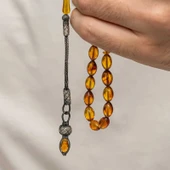 Gümüş 1000 Ayar Kazaz Püsküllü Sıkma Kehribar Tesbih thumbnail 2