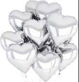 Metalize Parlak Gümüş Kalp Şekilli Uçan Balon Folyo 18 inç 45 cm 10 Adet - 1