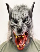 Kafaya Tam Geçmeli Lateks Dil Çıkaran Mavi Gözlü Kurt Maskesi thumbnail 2