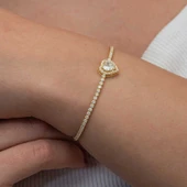 Gümüş Gold Kalpli Su Yolu Bileklik thumbnail 5