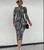 Kadın Zebra Desen Süet Kumaş Fırsat ürün Midi Boy Elbise - 1