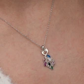 Gümüş Renkli Taşlı Tavus Kuşu Kadın Kolye thumbnail 5