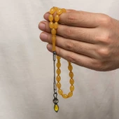 Gümüş 1000 Ayar Kazaz Püsküllü Sıkma Kehribar Tesbih thumbnail 2