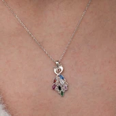 Gümüş Renkli Taşlı Tavus Kuşu Kadın Kolye thumbnail 3