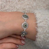 Gümüş Telkari Zümrüt Taşlı Kadın Bileklik thumbnail 5