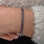 Gümüş Mor Zirkon Taşlı Su Yolu Kadın Bileklik thumbnail 2