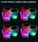 LED Işıklı Eğlence Bardakları - 3 Modlu Renk Değiştiren Bardak 12 Adet - 1