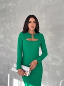 Kadın Uzun Kollu Halka Ve Pencere Dekolte Detay Fırsat ürün Midi Boy Elbise - 4
