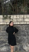 Kadın Uzun Kollu Balıkçı Yaka Kısa şardonlu Kaşkorse Elbise - 6