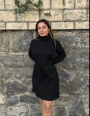 Kadın Uzun Kollu Balıkçı Yaka Kısa şardonlu Kaşkorse Elbise - 1