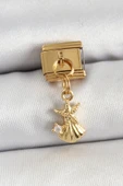 316L Çelik Sallantılı Zirkon Taşlı Deniz Yıldızı Ve İstiridye Model Gold Renk Nomination Charm - TJ-BC1438 - 1