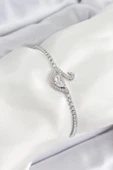 Pirinç Gümüş Renk Zirkon Taşlı Kuğu Model Kadın Bileklik - TJ-BB7073 - 1
