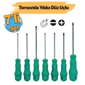 Tornavida Seti Düz Yıldız Uçlu (7'Li SET) Mıknatıslı Vida Sıkma Sökme - 1