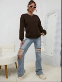 Kadın Uzun Kollu Bisiklet Yaka şardonlu üç Iplik Kumaş Sweat thumbnail 3