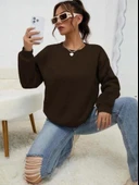 Kadın Uzun Kollu Bisiklet Yaka şardonlu üç Iplik Kumaş Sweat thumbnail 1