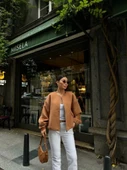 Kaşe Kaşmir Fermuarlı CEKET - Kahve - 4