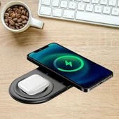 2si 1 Arada Kablosuz Saat-Kulaklık ve Telefon Hızlı Şarj Etme Aparatı - Kablosuz Şarj Aleti - 3
