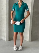Kadın Yakalı Kolları şeritli Mini Boy Kısa Kollu Elbise - 1