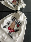 Üç İplik Penye Uzun Kol Kapşonlu Baskılı SweatShirt - Beyaz - 1