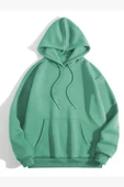 3 İplik Pamuklu Unisex Kapşonlu Sweetshirt - Mint Yeşili - 1