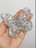 Kelebek Şeffaf Glitter Simli Moj Moj Taba Squishy Sıkma 10x8 cm Simli Sukuşi - Gri - 2