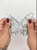 Kelebek Şeffaf Glitter Simli Moj Moj Taba Squishy Sıkma 10x8 cm Simli Sukuşi - Gri - 4