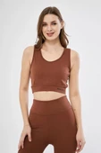 Fitilli Baskılı Crop - Kahve - 3
