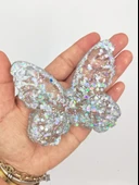 Kelebek Şeffaf Glitter Simli Moj Moj Taba Squishy Sıkma 10x8 cm Simli Sukuşi - Gri - 1