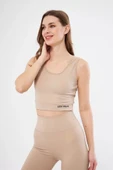 Fitilli Baskılı Crop - Bej - 1