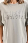 Unisex Taş Desenli Oversize T-Shirt - Gri - 2