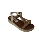 YAZKIŞ Kadın  Taba Üzeri Taşlı Bileği Lastikli 4cm kalın Taban Rahat Sandalet - 6