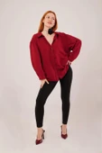 Basic Oversize Bordo Gömlek - 2