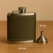 Perlotus 5 Oz 150 cc Haki Yeşil El Yapımı Deri Kılıflı Çelik Viski Cep Matarası - 2