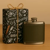 Perlotus 5 Oz 150 cc Haki Yeşil El Yapımı Deri Kılıflı Çelik Viski Cep Matarası - 6