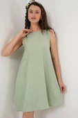 2444 Mini Keten Elbise - E.Yeşil thumbnail 4