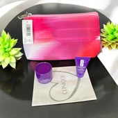 Clinique-Şık-Makyaj-Çantası-Genişlik-18-Derinlik-11- stm- 5 ml-Kırışık önleyici+5 ml serum - 2