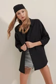 3900 Oversize Uzun Basic Gömlek - Siyah - 3