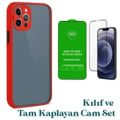 Apple iPhone 12 Pro Uyumlu Montreal Kılıf Ve Tam Kaplayan Cam Set Kırmızı thumbnail 1