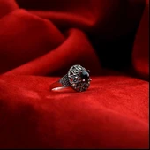 Yıldız Desenli  Oltu Taşı Kaşlı  Kadın Yüzük - 4