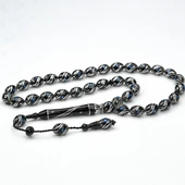 Oltu Taşı Çift Çeşm-i Bülbül Mavi İşlemeli Tespih - 6